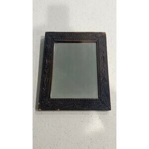 Antique Hanging Black Wall Mirror Tarnished and Worn Patina